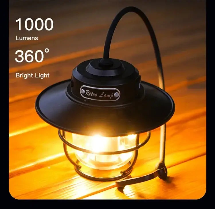 Retro LED Camping Lantern – Rechargeable Waterproof Hanging Lamp