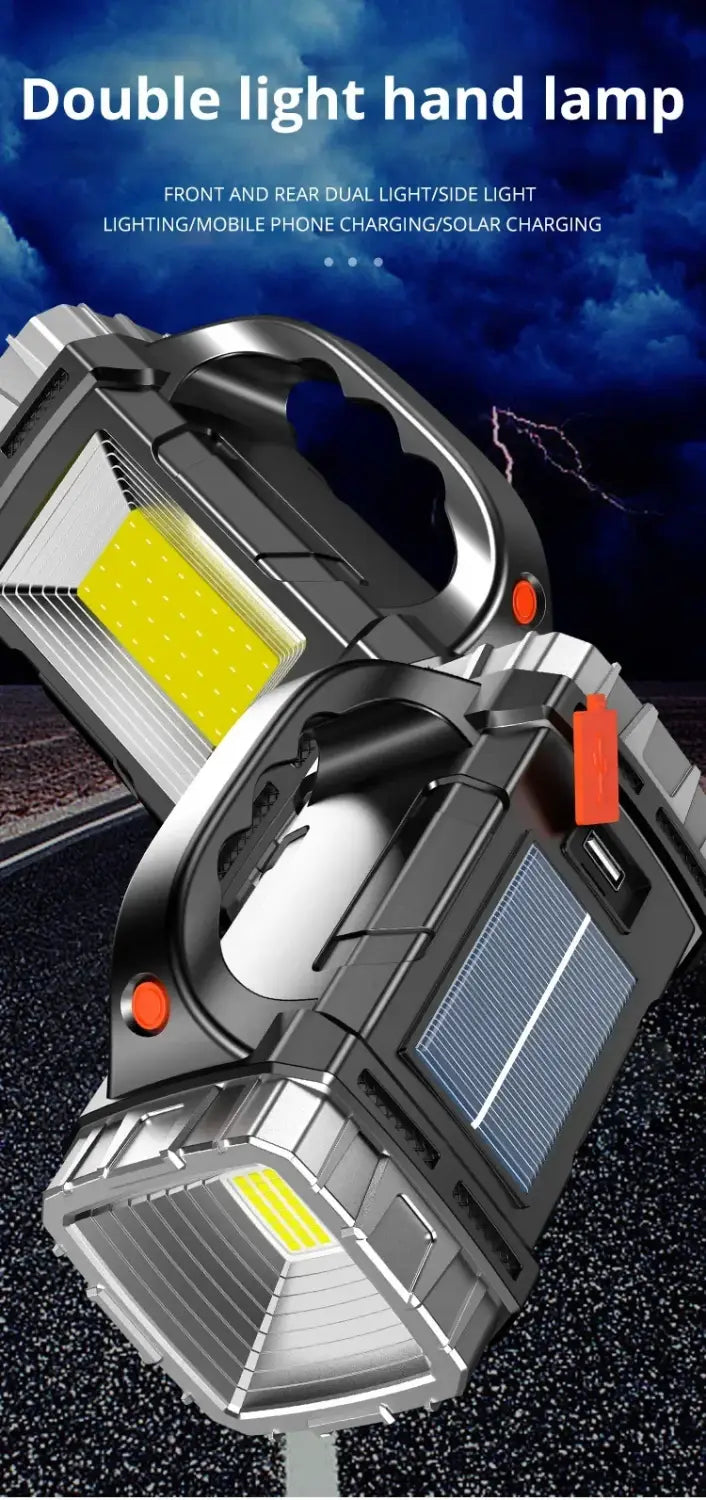 Solar LED Flashlight – USB Rechargeable Searchlight & Power Bank