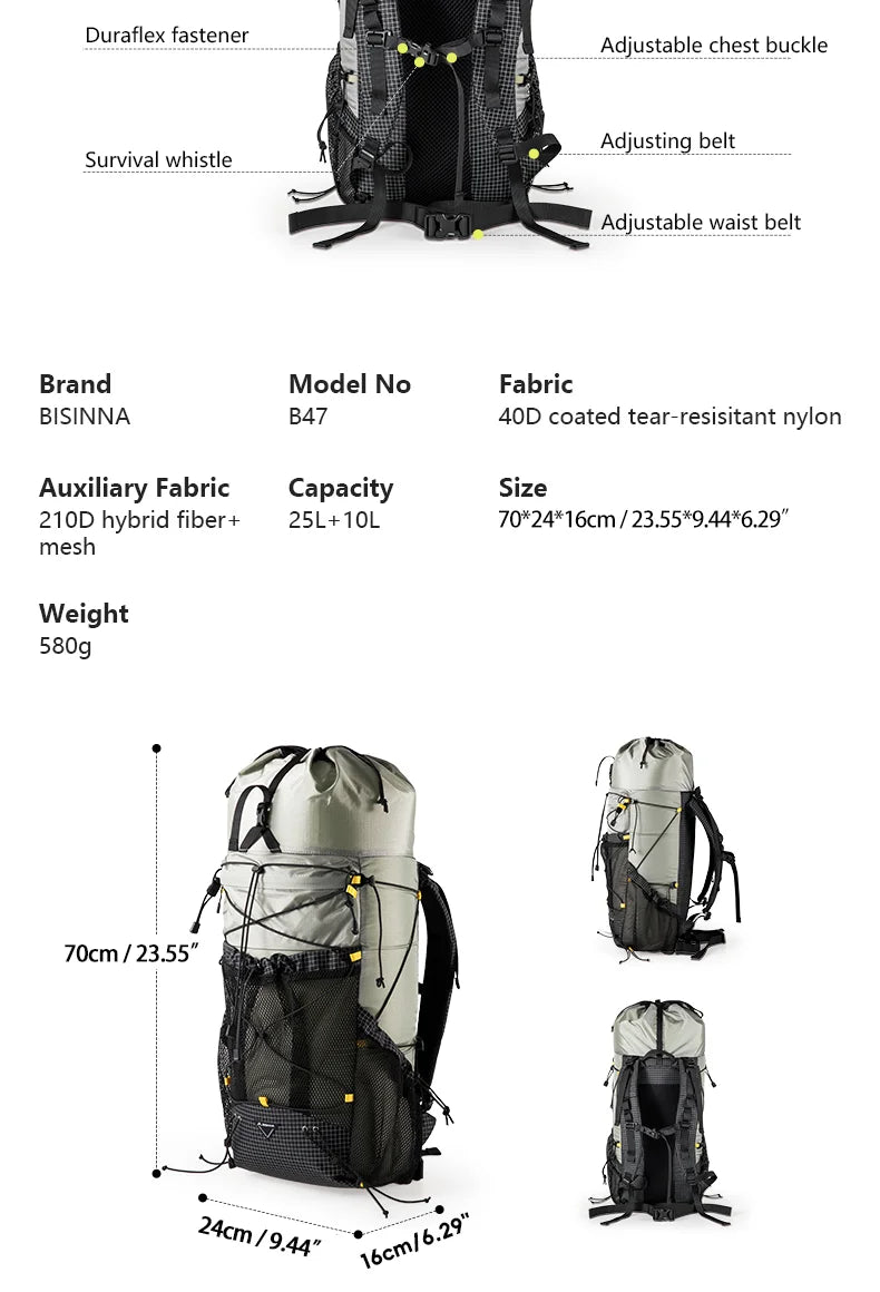 Bisinna Camping Backpack 25-35L – Ultralight Travel Hiking Bag for Men & Women