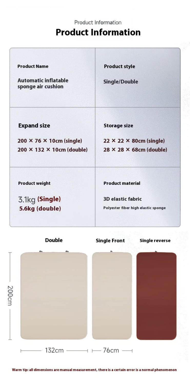 LohasCamping Double Self-Inflating Mattress – 10 cm Compact Folding Sleeping Bed