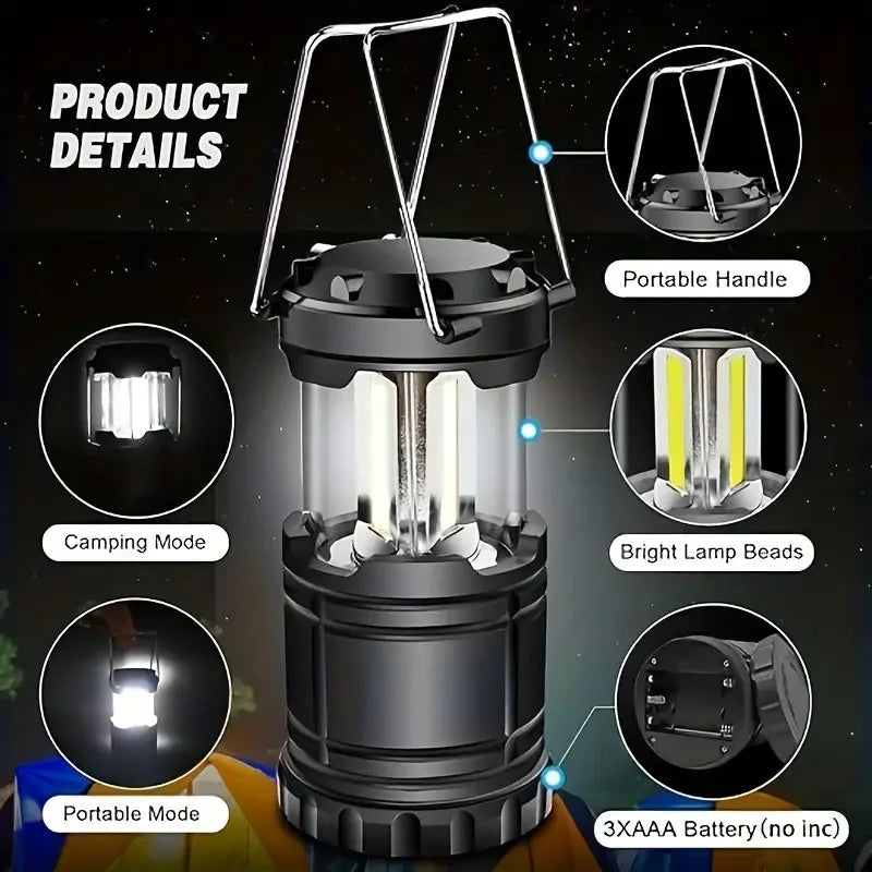 COB LED Camping Lantern – Foldable Battery-Powered Light (1–4 Pcs Set)