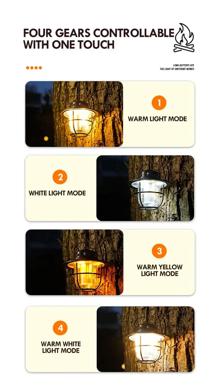 Retro LED Camping Lantern – Rechargeable Waterproof Hanging Lamp