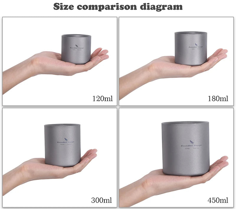 Boundless Voyage Titanium Cup Set – Double-Wall Camping Mug Collection (120–450ml)