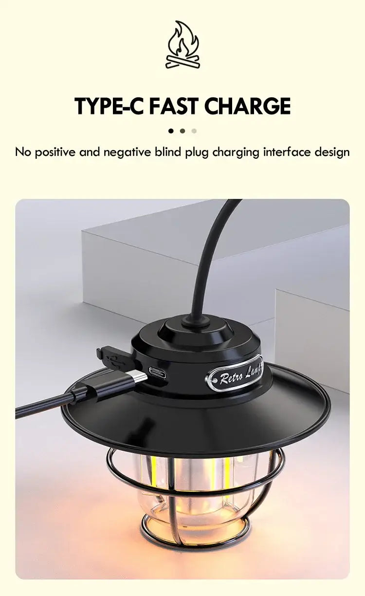 Retro LED Camping Lantern – Rechargeable Waterproof Hanging Lamp