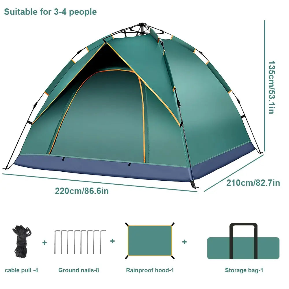 Automatic Camping Tent – Waterproof Folding Shelter for 3–4 People - Green - Automatic Camping Tent – Waterproof
