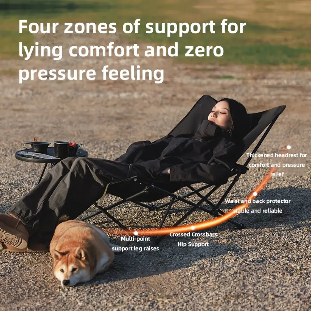 BlackDog Outdoor Reclining Chair – Folding Cotton-Padded Fishing & Camping Chair - Black - BlackDog Outdoor Reclining