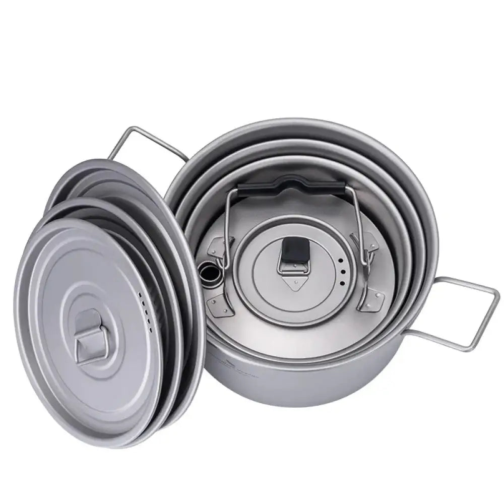 Boundless Voyage Titanium Cookware Set – Ultralight Pot & Kettle Kit (0.7L–2.4L) - Titanium Cookware Set (All Pots