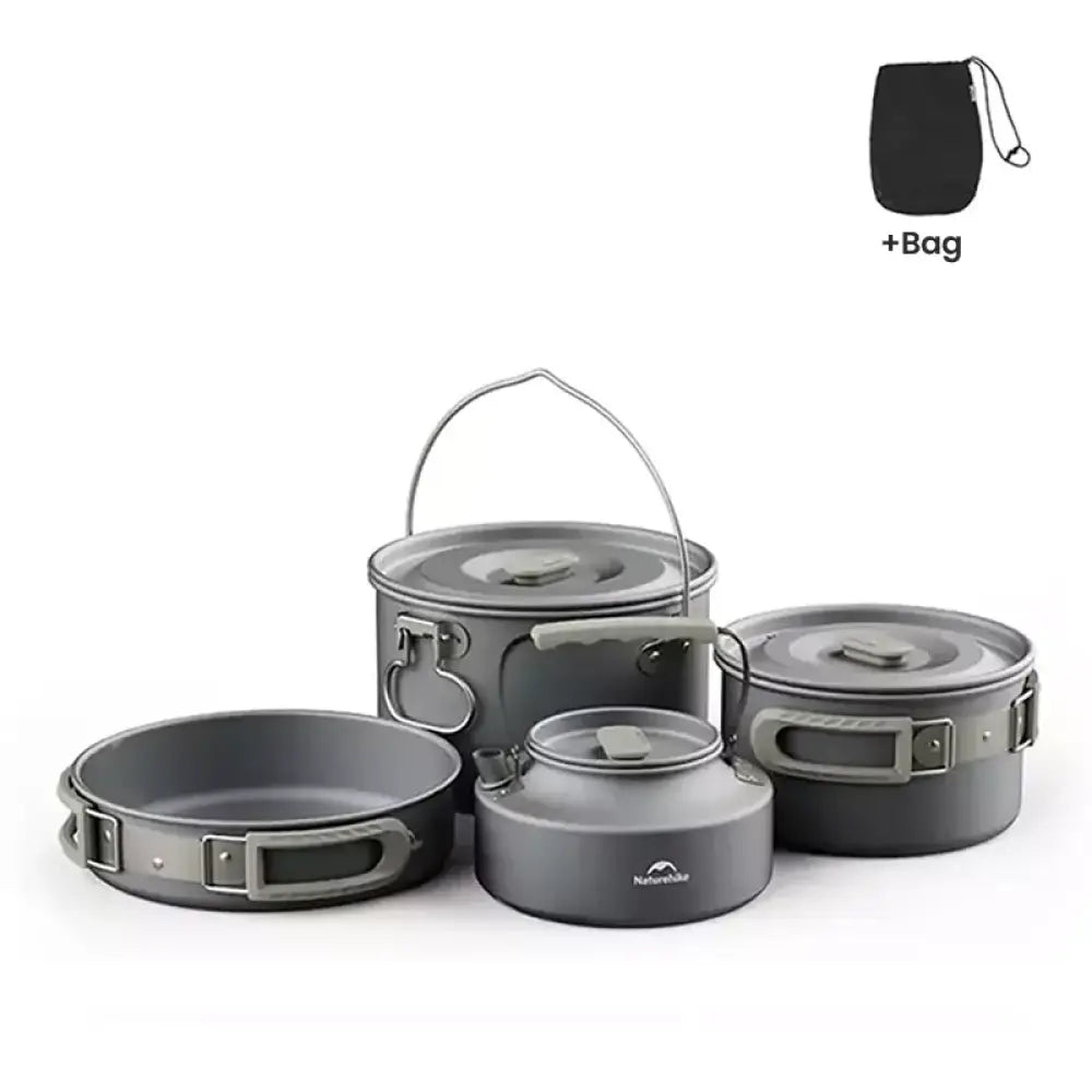 Camping Cookware Set – Non-Stick Cooking Kit with Teapot (4–7 People) - Naturehike - Set D (4-7 Person) - Naturehike