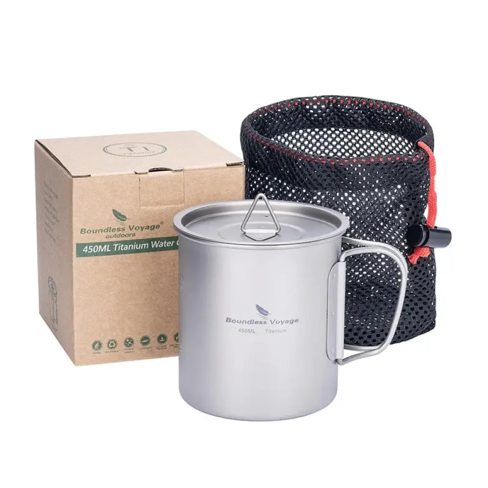 Camping Titanium Mug with Lid – Lightweight Portable Cup for Hiking & Travel - 450ml Titanium Cup - Camping Titanium
