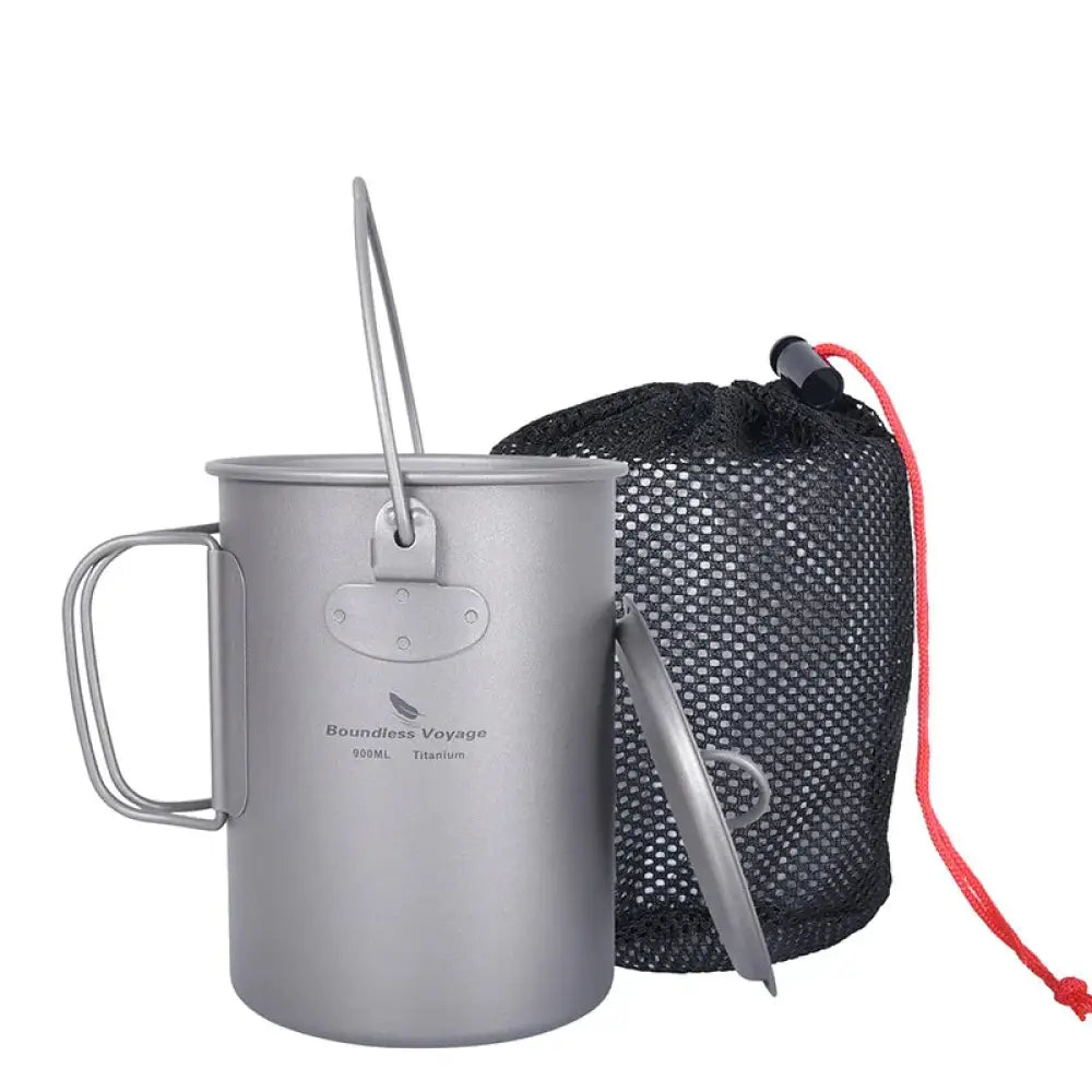 Camping Titanium Mug with Lid – Lightweight Portable Cup for Hiking & Travel - 900ml Titanium Cup - Camping Titanium