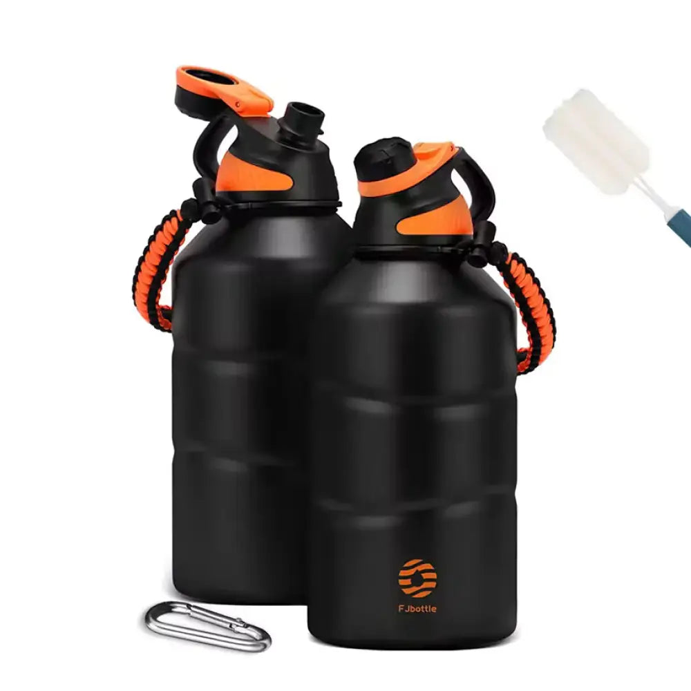 Feijian 1.9L Stainless Steel Thermos – Large Insulated Water Bottle - Black and Orange - 1900ml - Feijian 1.9L