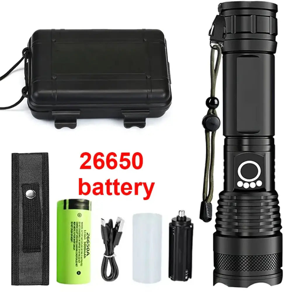 High Power Rechargeable LED Flashlight – Aluminium Zoom Torch for Camping - Ultra Bright - Includes All - High Power