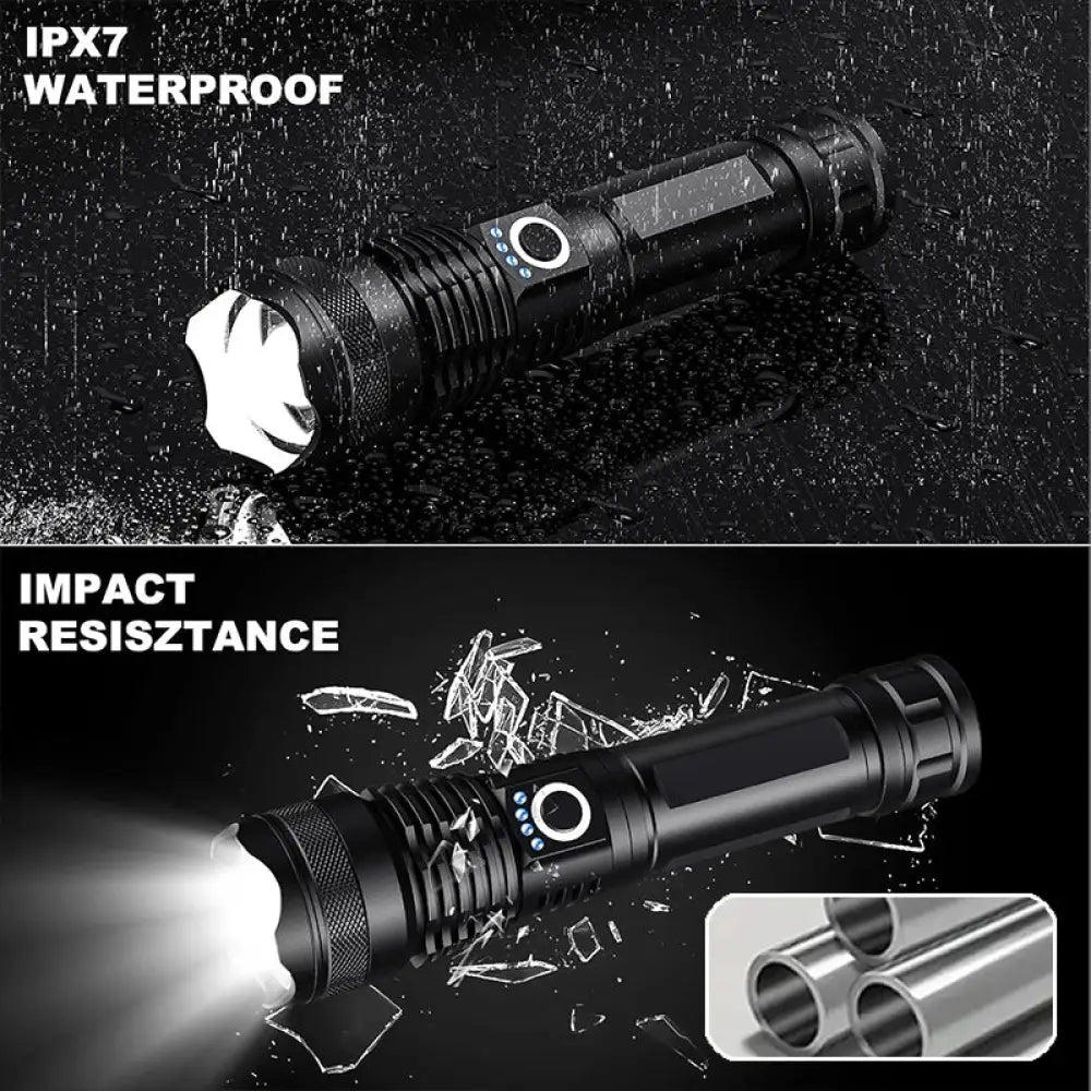 High Power Rechargeable LED Flashlight – Aluminium Zoom Torch for Camping - Ultra Bright - Includes All - High Power