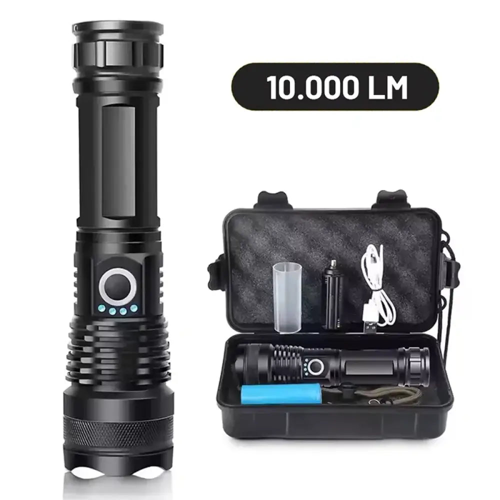 High Power Rechargeable LED Flashlight – Aluminium Zoom Torch for Camping - Ultra Bright - Includes All - High Power