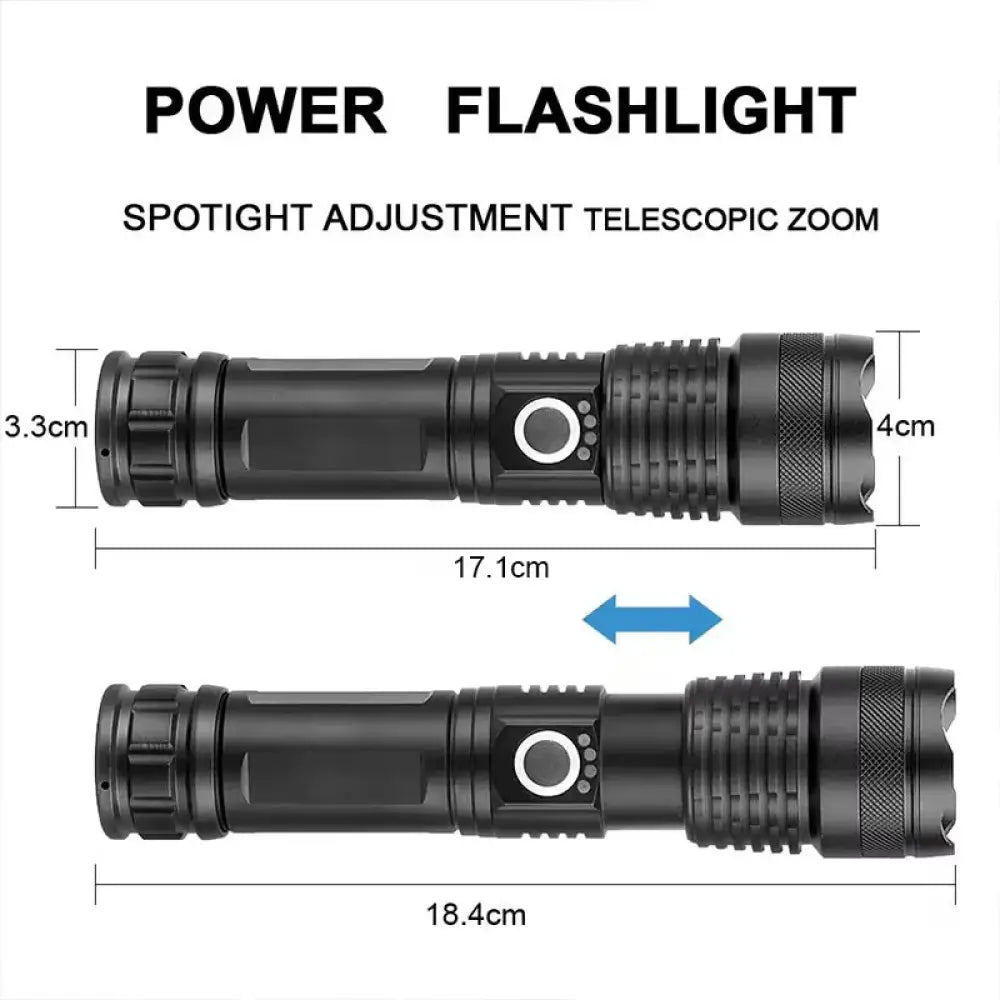 High Power Rechargeable LED Flashlight – Aluminium Zoom Torch for Camping - Ultra Bright - Includes All - High Power