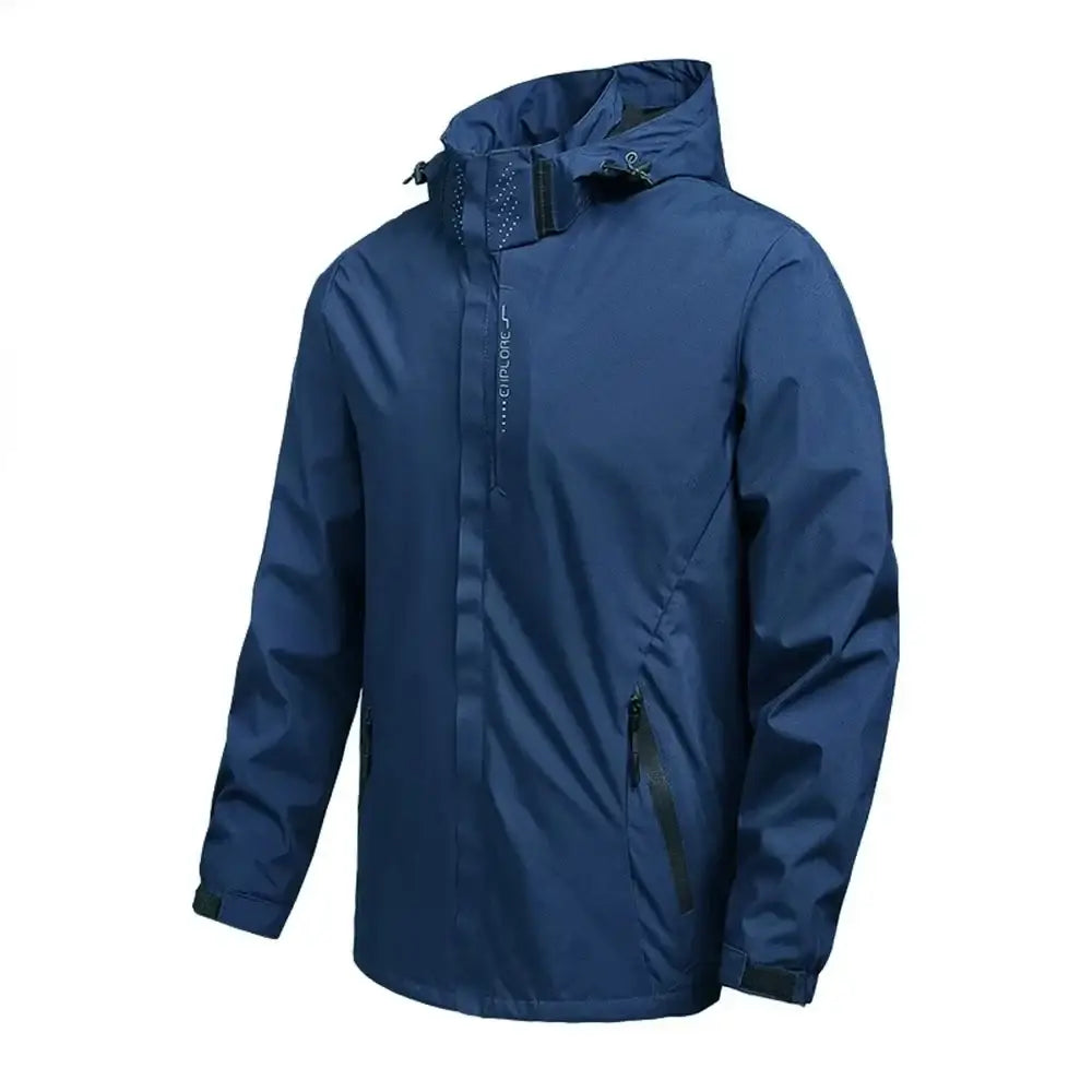 Men’s Waterproof Rain Jacket – Lightweight Hooded Windproof Coat - Blue / L - Men’s Waterproof Rain Jacket –