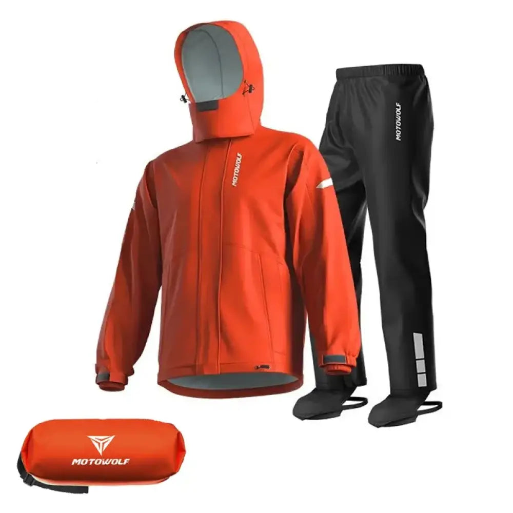 Motorcycle Raincoat Suit – Waterproof Jacket & Trousers for Camping Hiking & Cycling - Orange / M - Motorcycle Raincoat