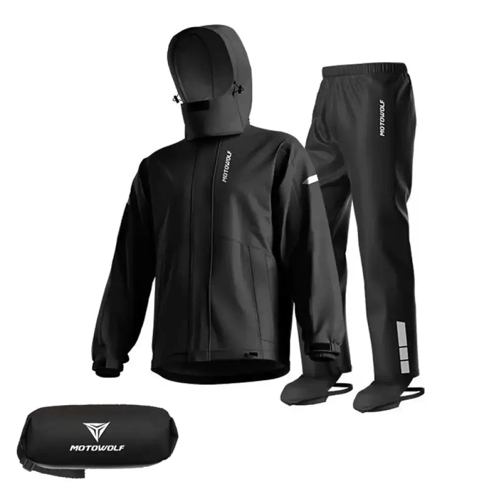 Motorcycle Raincoat Suit – Waterproof Jacket & Trousers for Camping Hiking & Cycling - Black / M - Motorcycle Raincoat