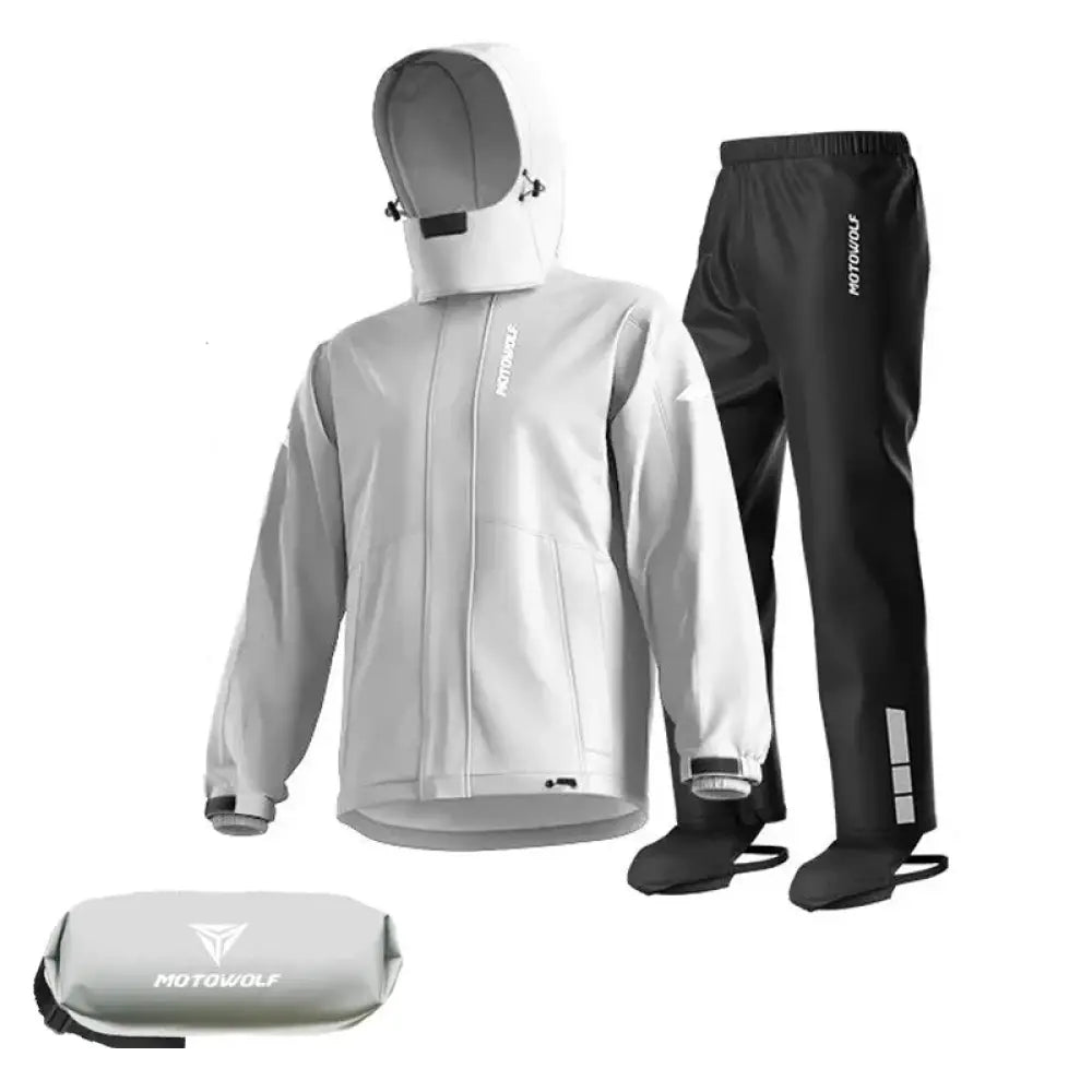 Motorcycle Raincoat Suit – Waterproof Jacket & Trousers for Camping Hiking & Cycling - White / M - Motorcycle Raincoat