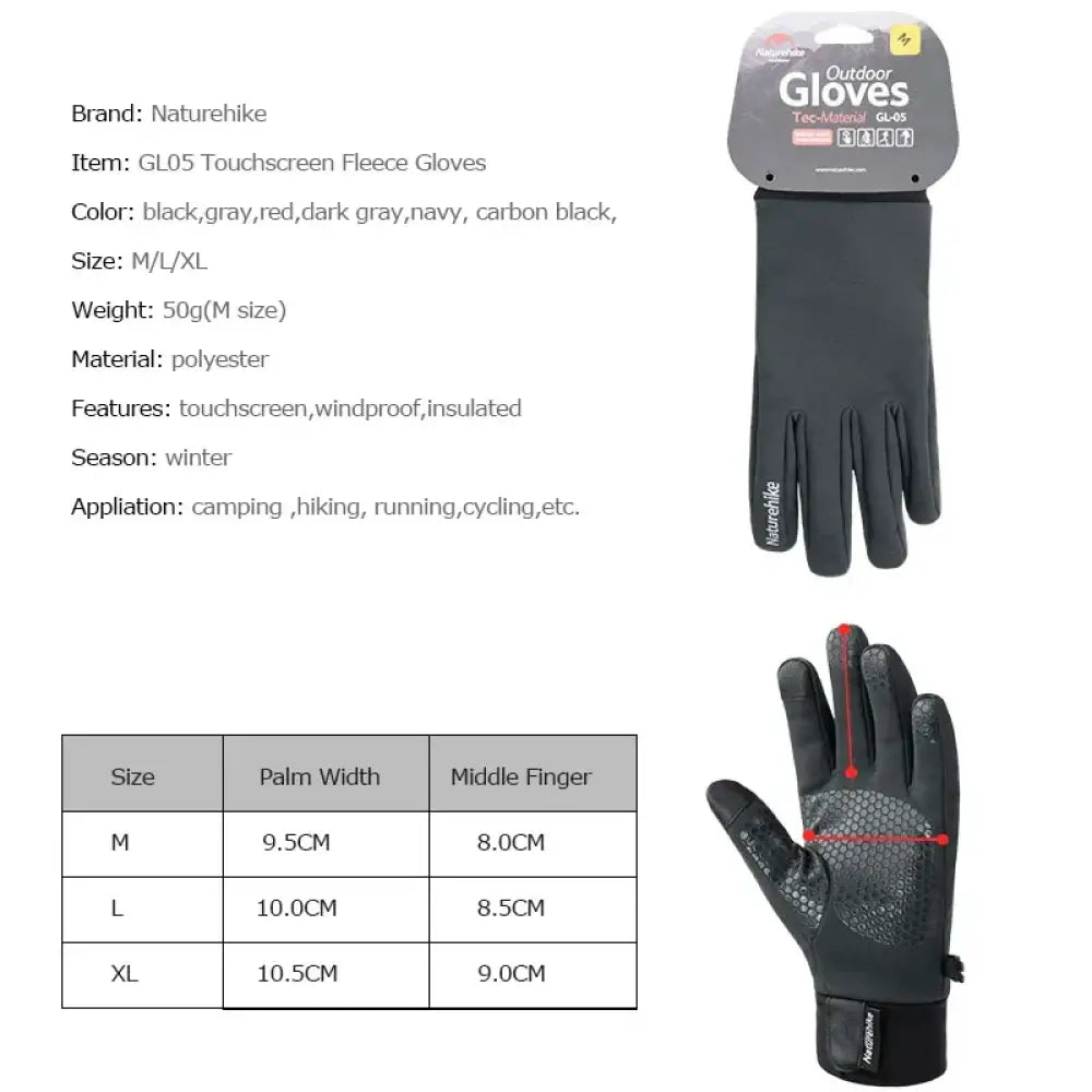 Naturehike NH19S005-T Winter Gloves – Insulated Fleece Touchscreen Anti-Slip - Naturehike NH19S005-T Winter Gloves –