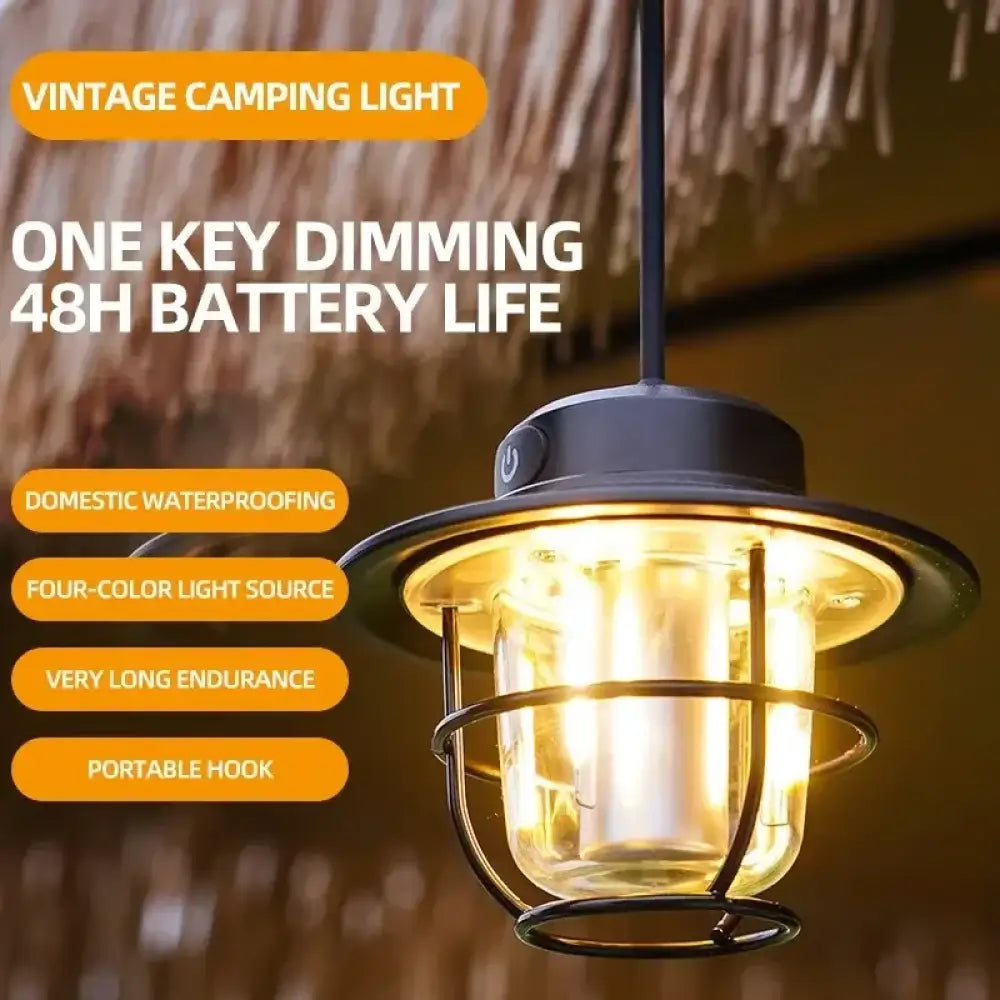 Retro LED Camping Lantern – Rechargeable Waterproof Hanging Lamp - Four-Color Light Souce - Retro LED Camping Lantern –