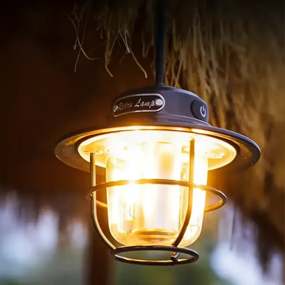 Retro LED Camping Lantern – Rechargeable Waterproof Hanging Lamp - Four-Color Light Souce - Retro LED Camping Lantern –
