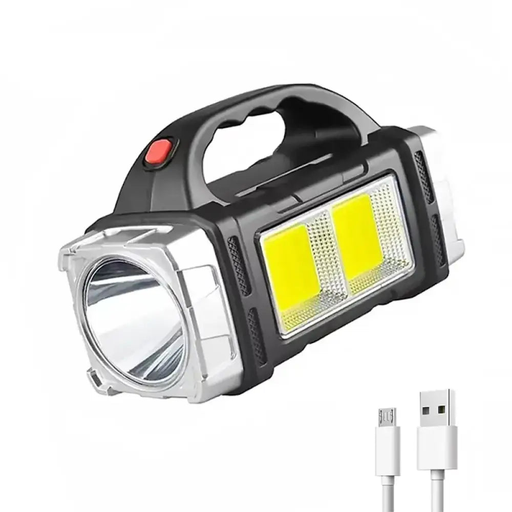 Solar LED Flashlight – USB Rechargeable Searchlight & Power Bank - Silver – Dual Side Light - 2024 Solar LED Flashlight