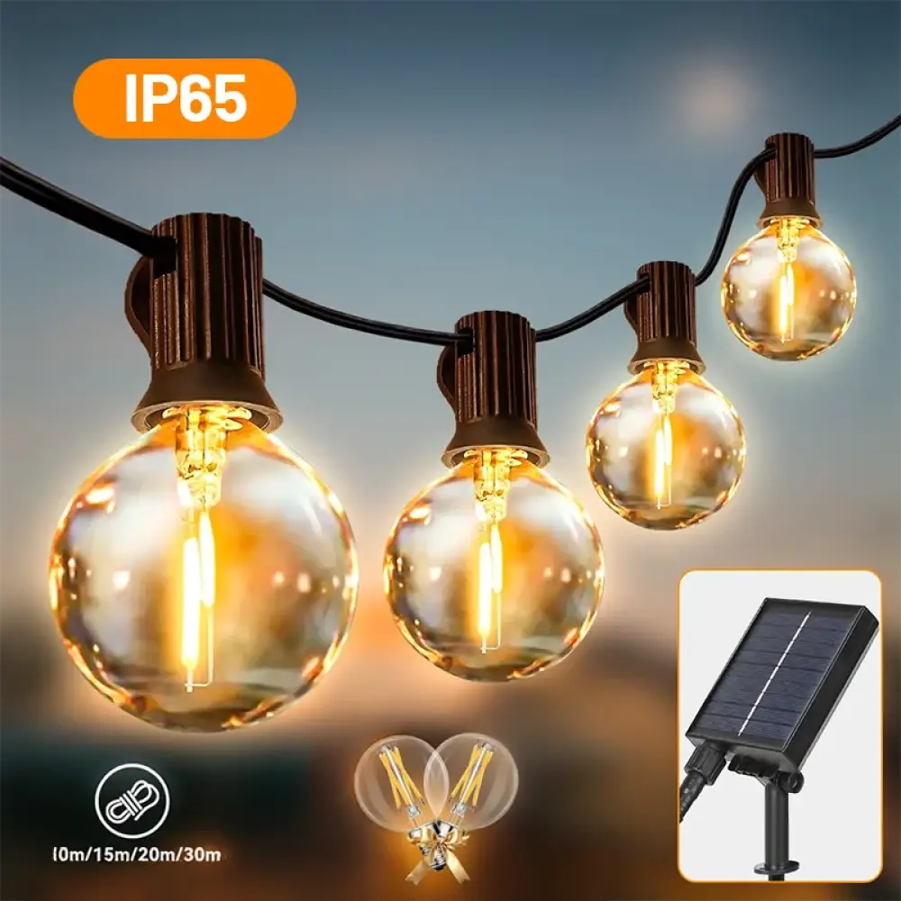 Solar Light String – Warm Bulb Fairy Lights with Remote Control (7–15m) - Solar Light String – Warm Bulb Fairy Lights