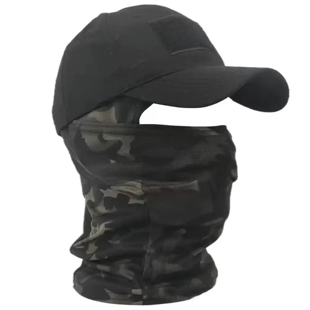 Tactical Balaclava Cap Set – Full Face Mask & Snapback Sun Hat - CP Black - Tactical Balaclava Cap Set – Full Face Mask