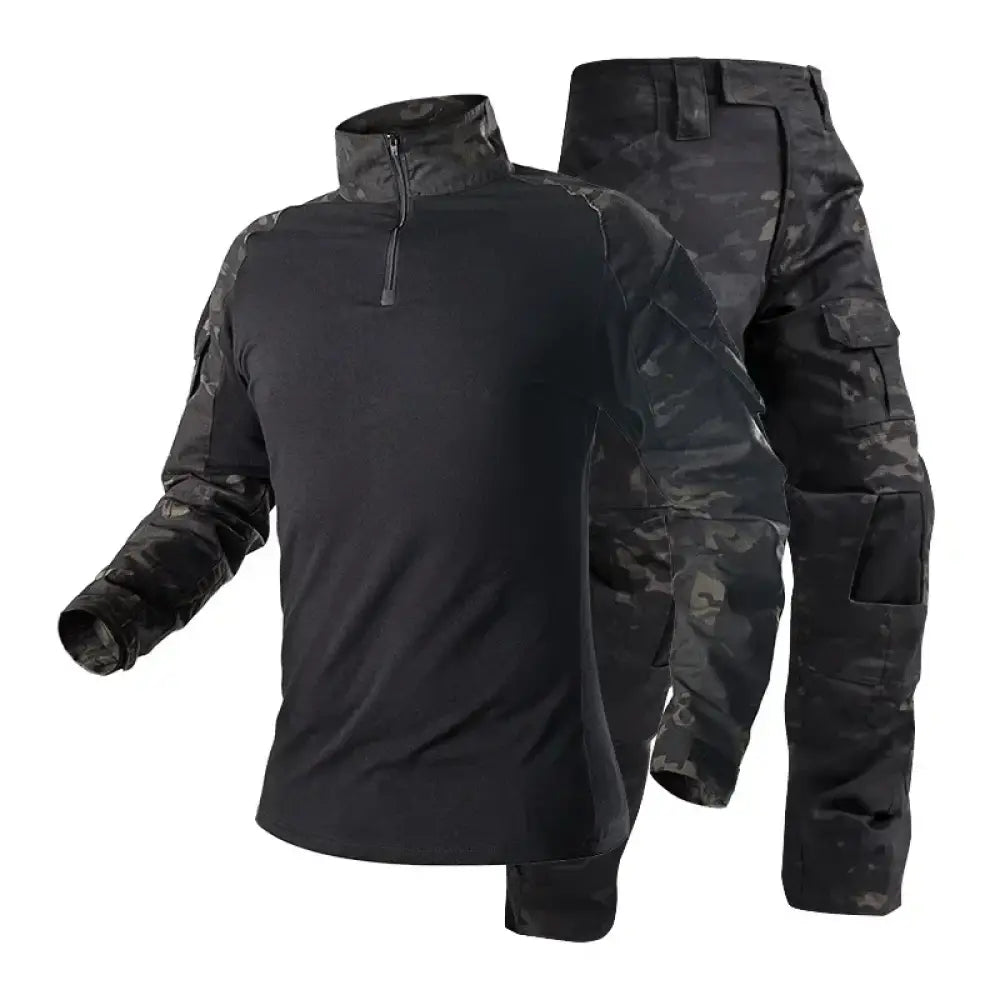 Tactical Camouflage Suit – Outdoor Military Shirt & Trousers Set - Black Camouflage / S - Tactical Camouflage Suit –
