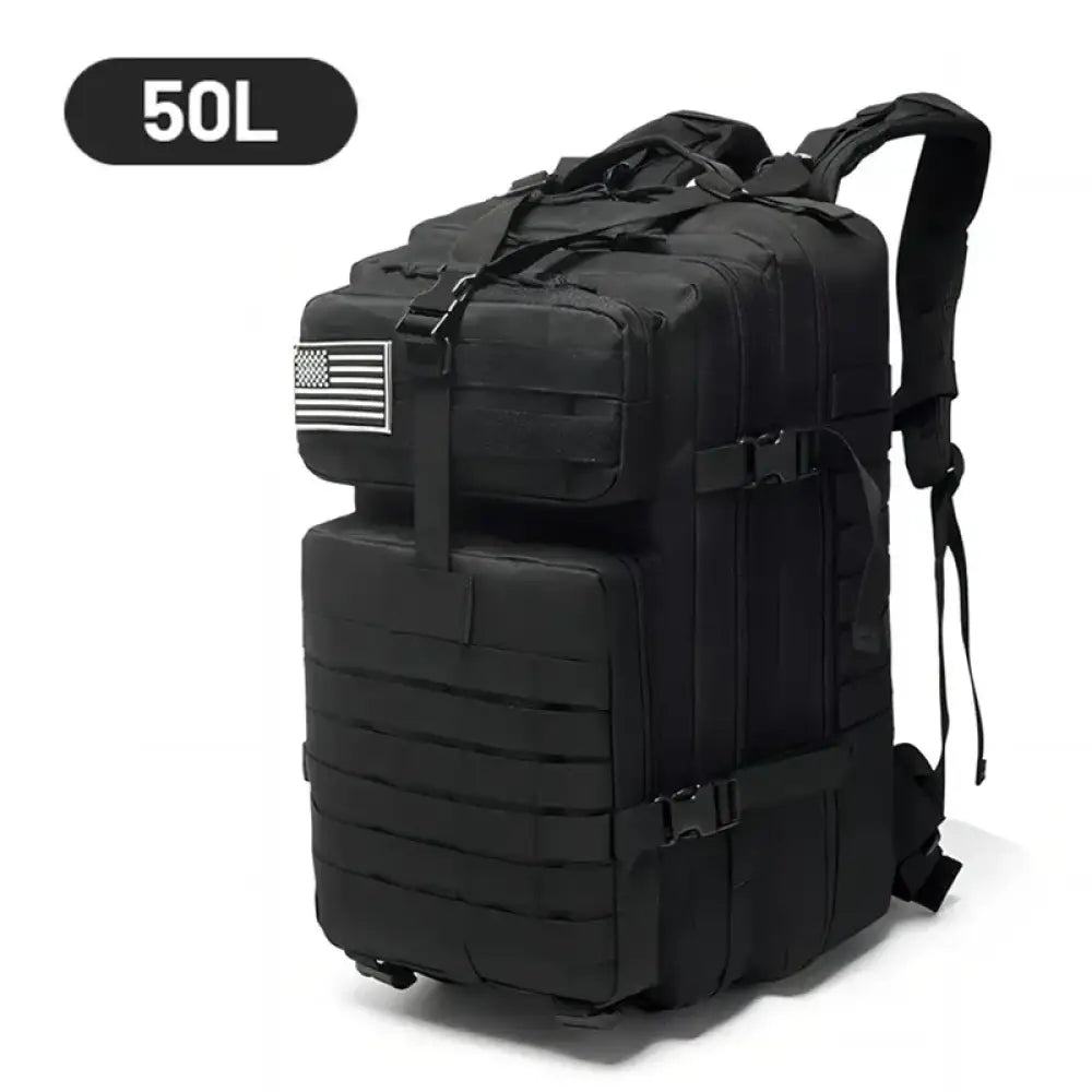 Tactical Waterproof Backpack 50L – 1000D Nylon Rucksack for Camping & Hiking - Black - 50L Tactical Waterproof Backpack