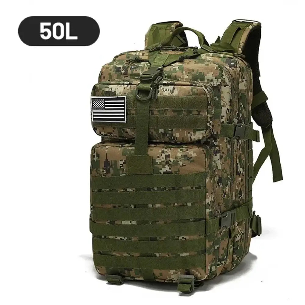 Tactical Waterproof Backpack 50L – 1000D Nylon Rucksack for Camping & Hiking - Jungle Camouflage - 50L Tactical