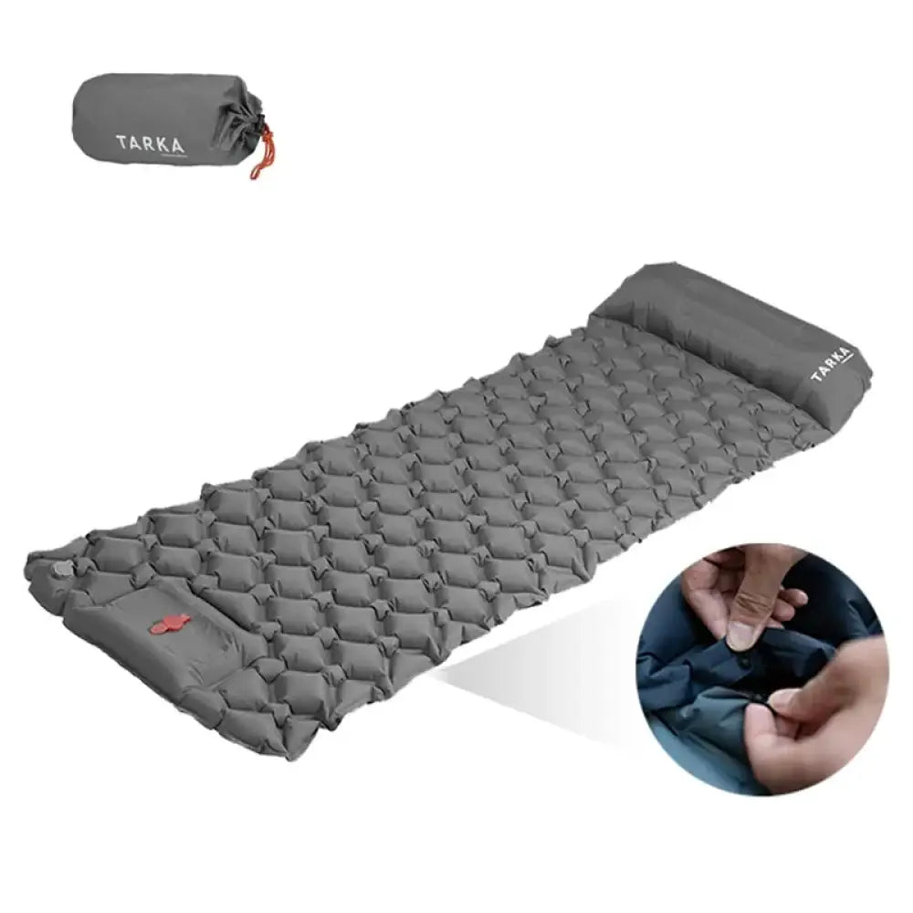 Tarka Inflatable Camping Mat – Self-Inflating Mattress with Pillow - Dark Grey - Tarka Inflatable Camping Mat –