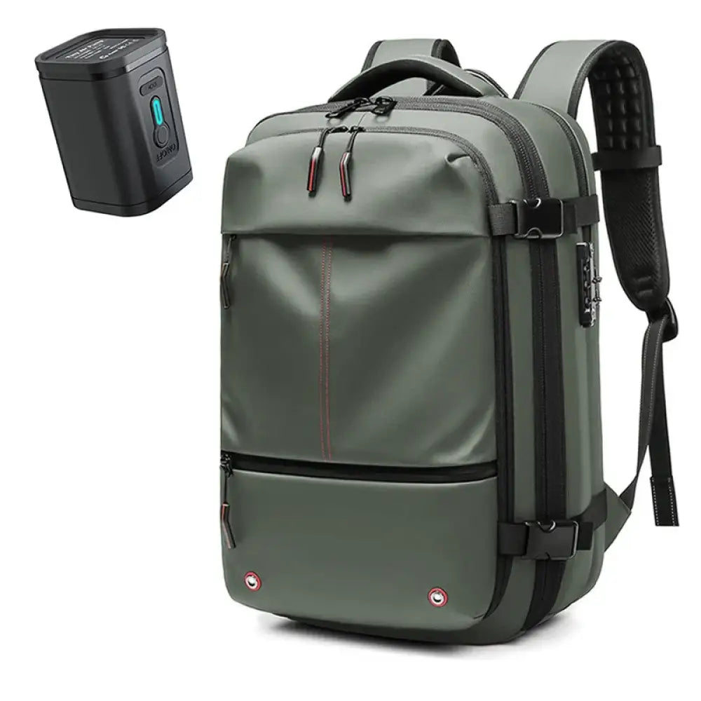 Travel Expandable Laptop Backpack – 17-Inch Waterproof Compression Bag - Army Green - Backpack + Air Pump - Travel