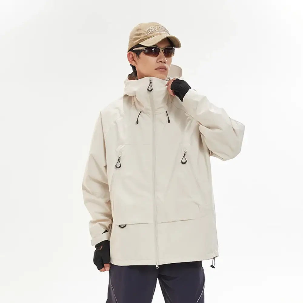 Waterproof Hiking Jacket – Windproof Hooded Outdoor Coat for Men & Women - White / S - Waterproof Hiking Jacket –