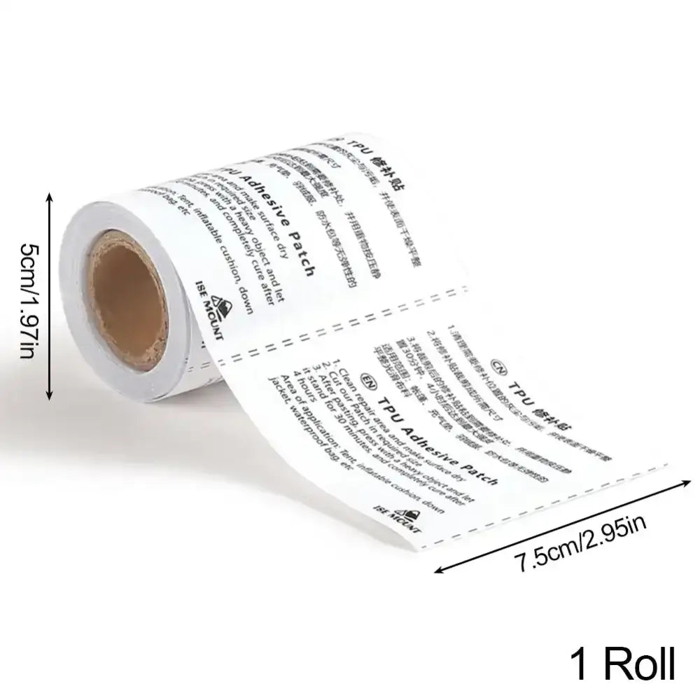 Waterproof TPU Repair Patch Tape – Self-Adhesive Vinyl Film for Tents Boats & Gear - 187cm (1 Roll 7.5x187cm